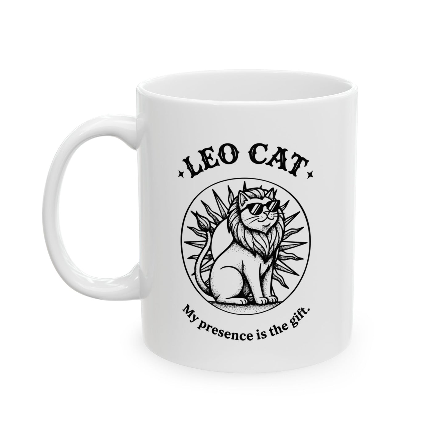 Leo Cat Ceramic Mug — Retro Gothic Cat Coffee Cup (11oz, 15oz)