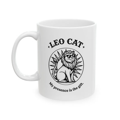 Leo Cat Ceramic Mug — Retro Gothic Cat Coffee Cup (11oz, 15oz)
