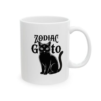 Leo Cat Ceramic Mug — Retro Gothic Cat Coffee Cup (11oz, 15oz)