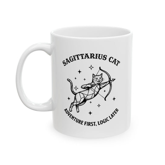Astrology Cat Ceramic Mug — 'Sagittarius' Zodiac Coffee Cup (11oz & 15oz)